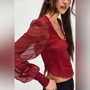 Dottie Printed Long Sleeve Knit Top NWOT salsa